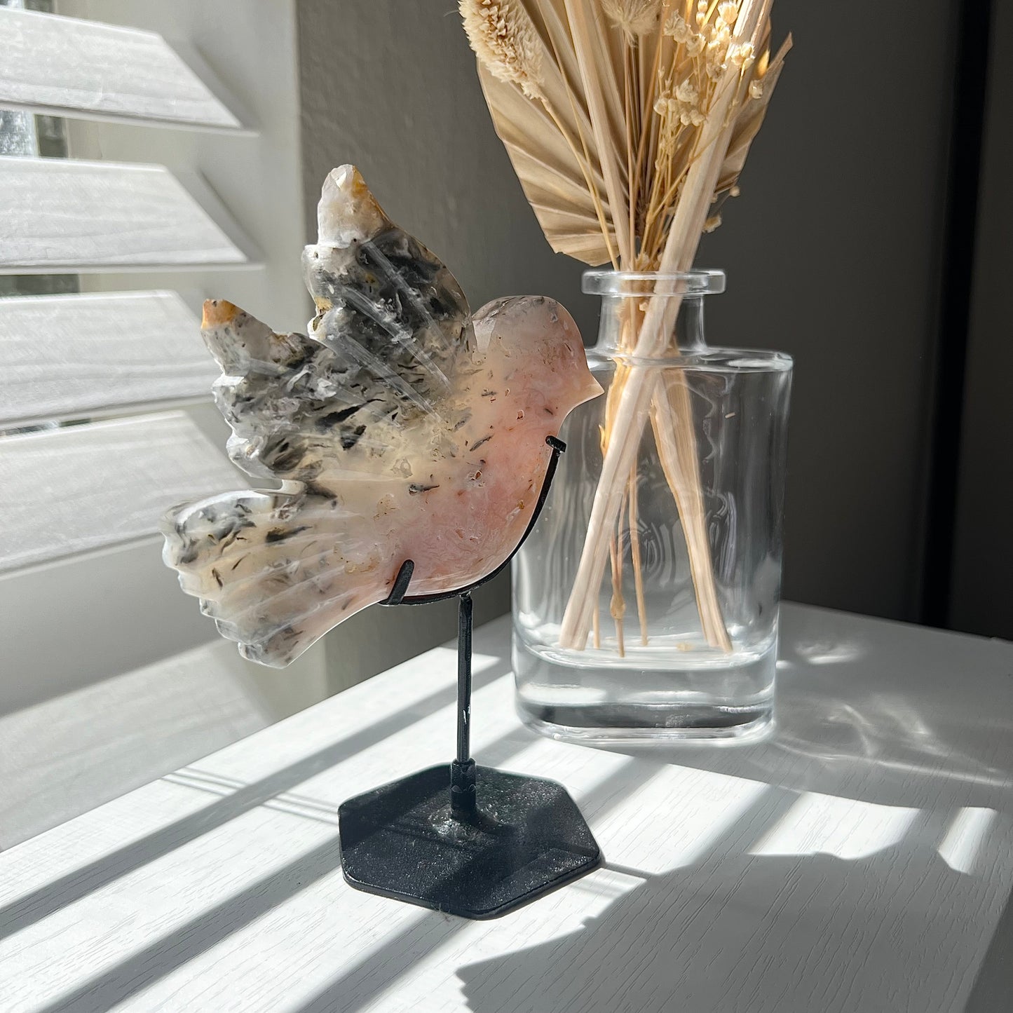 PLUME AGATE BIRD ON STAND