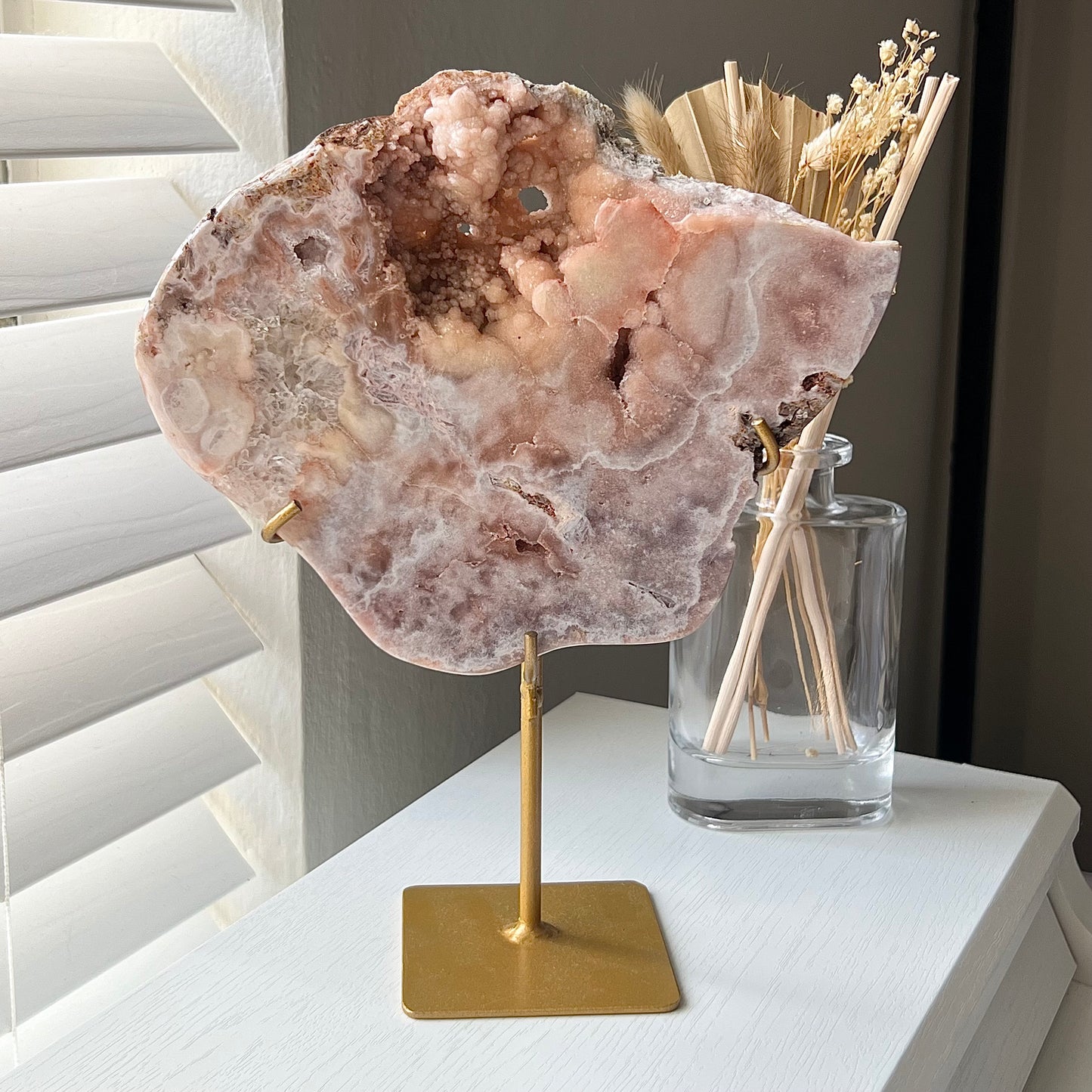 PINK AMETHYST FLOWER AGATE STATEMENT ON STAND