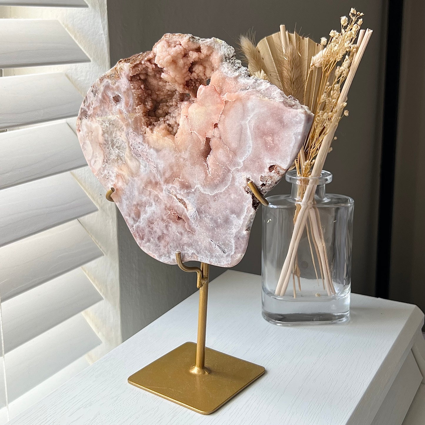 PINK AMETHYST FLOWER AGATE STATEMENT ON STAND