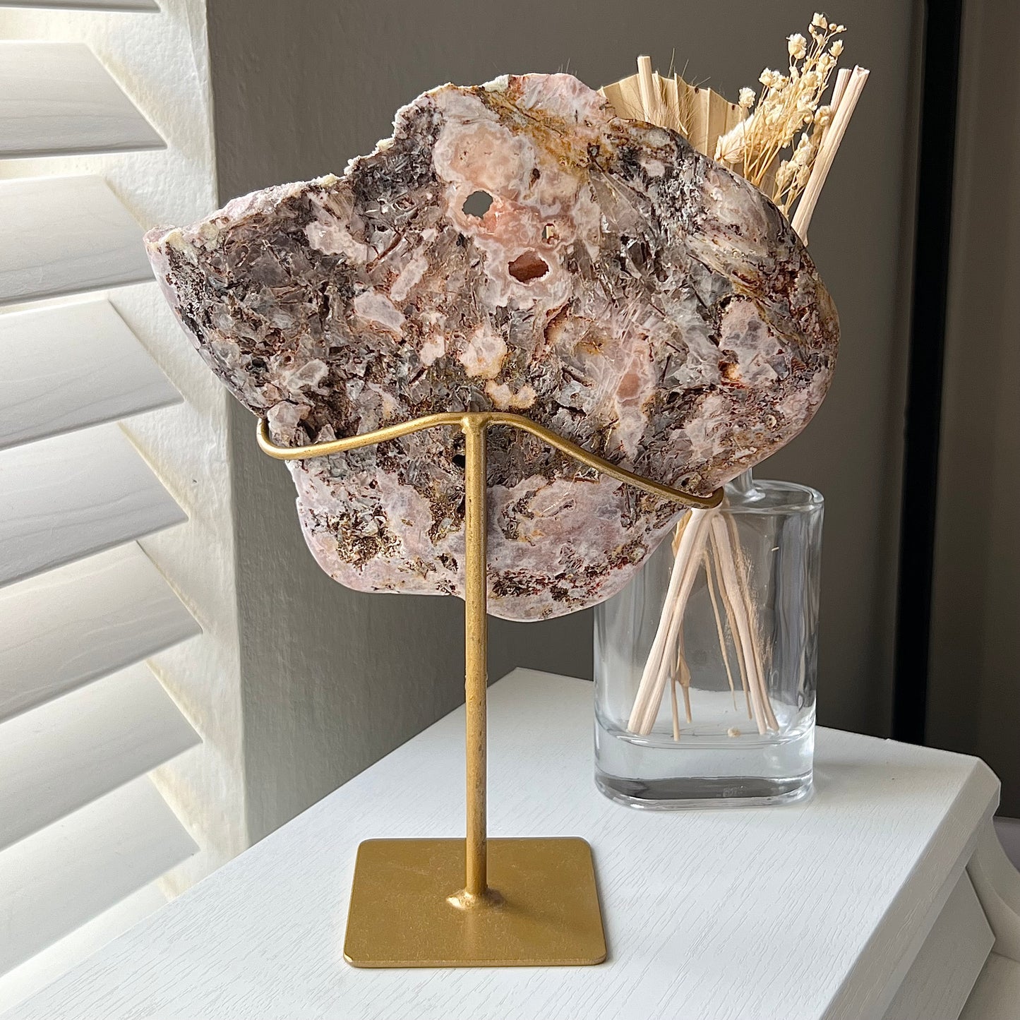 PINK AMETHYST FLOWER AGATE STATEMENT ON STAND