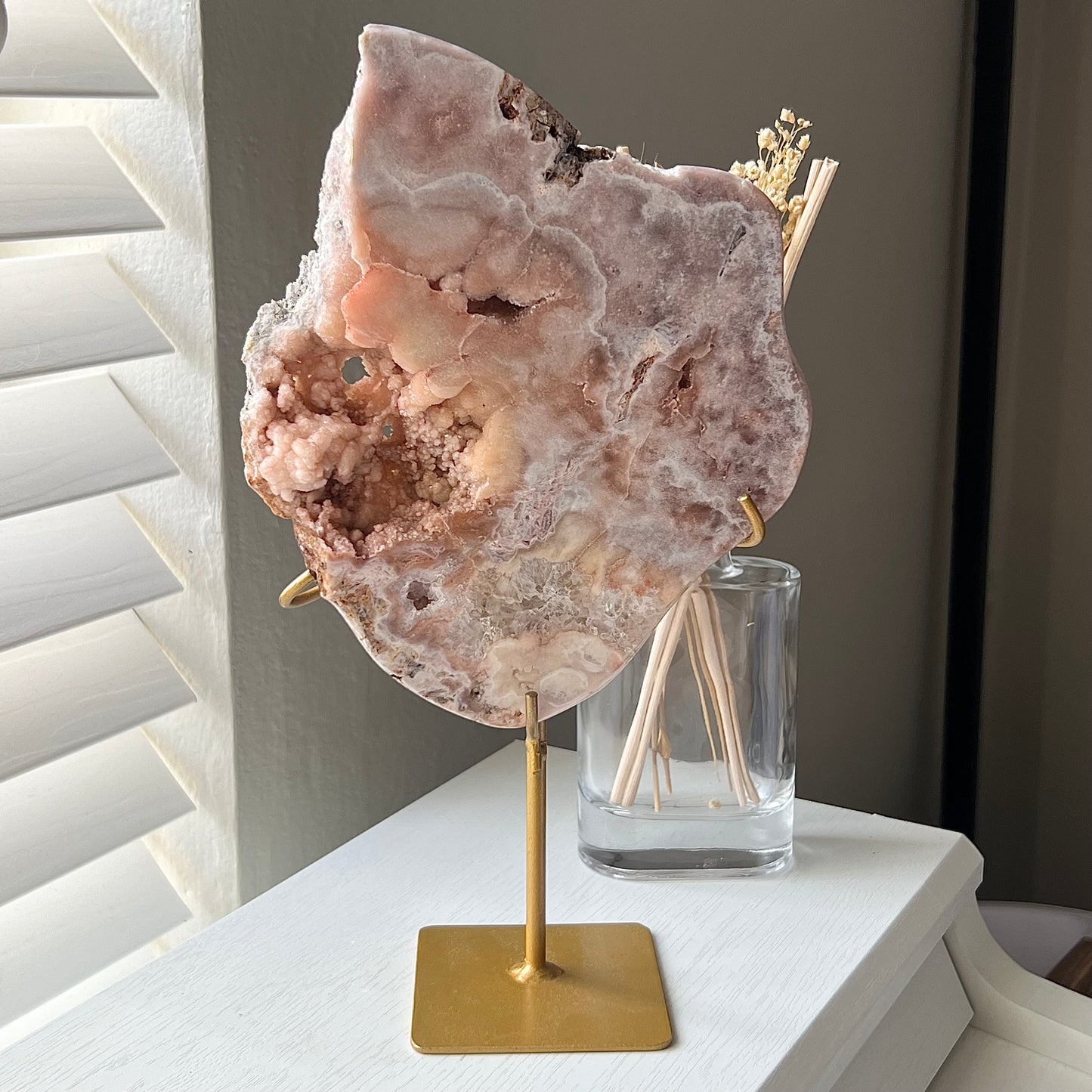 PINK AMETHYST FLOWER AGATE STATEMENT ON STAND