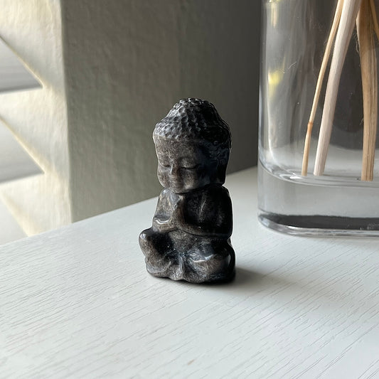 SILVER SHEEN OBSIDIAN BUDDHA