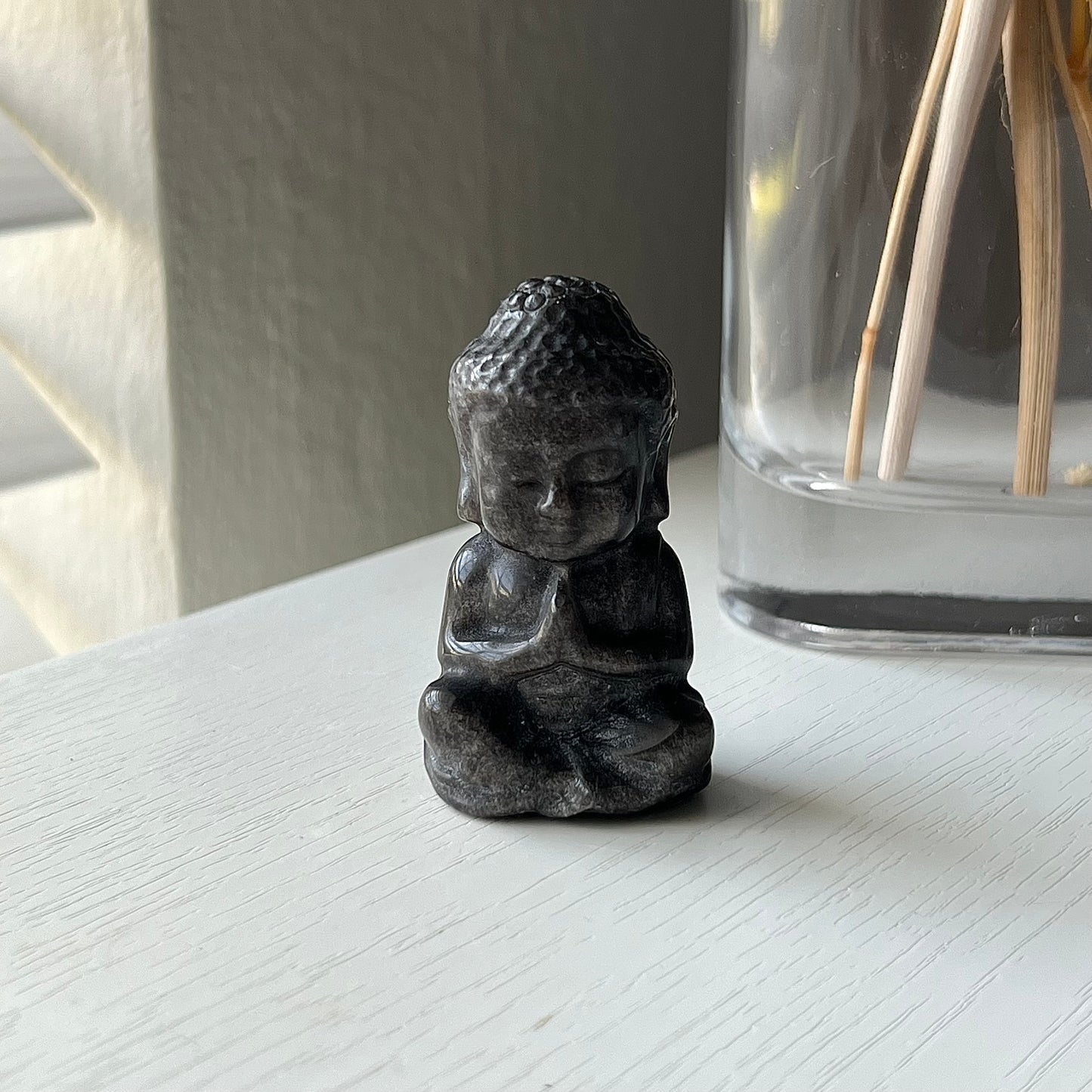 SILVER SHEEN OBSIDIAN BUDDHA