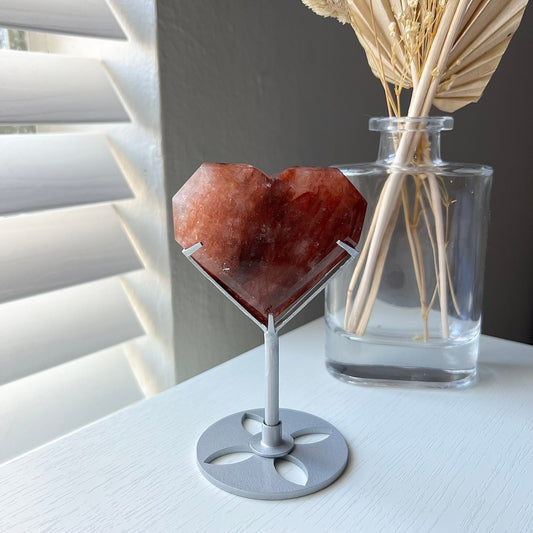 FIRE QUARTZ FACETED HEART ON STAND